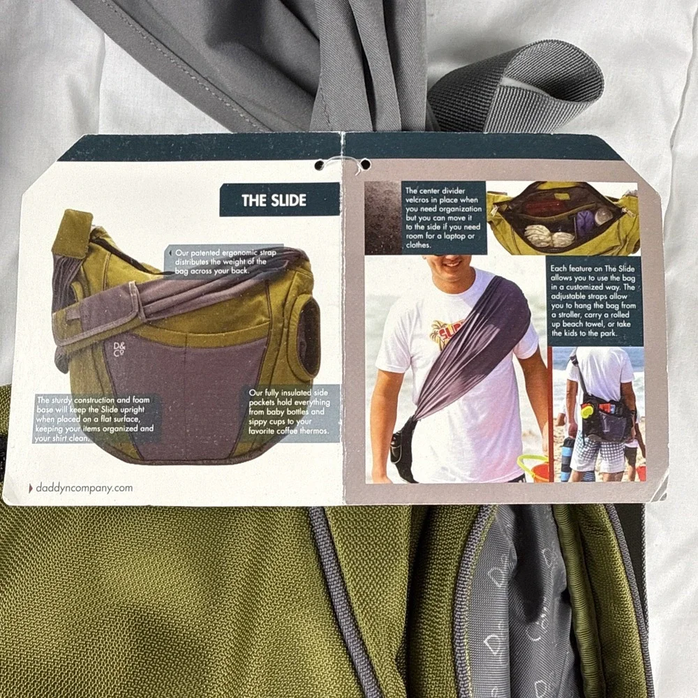 Diaper Bag Daddy & Company The Slide Dad Or Mom Messenger/Diaper Olive Grey NWT